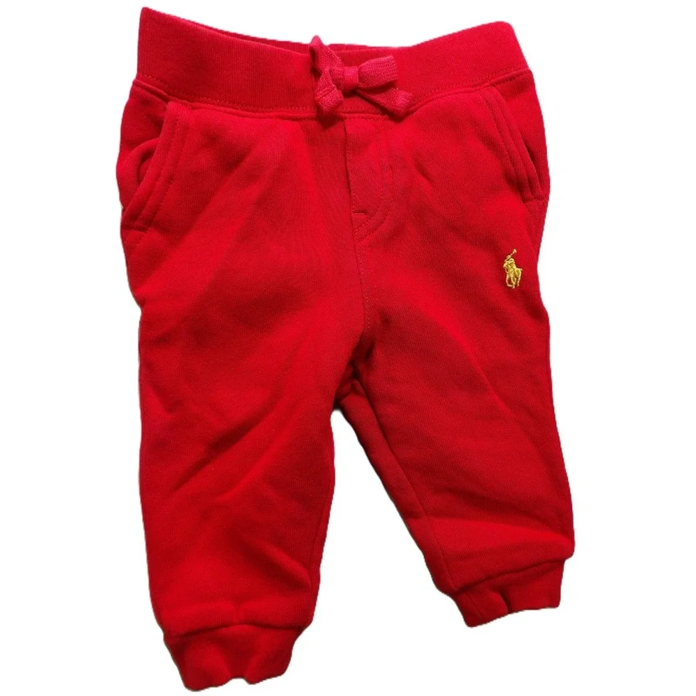 Ralph Lauren Sweatpants Baby Boys 6M Red Fleece Joggers Gold Pony Logo Toddlers